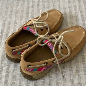 EUC Girls Sperry Intrepid Tan Boat Shoes 1 M